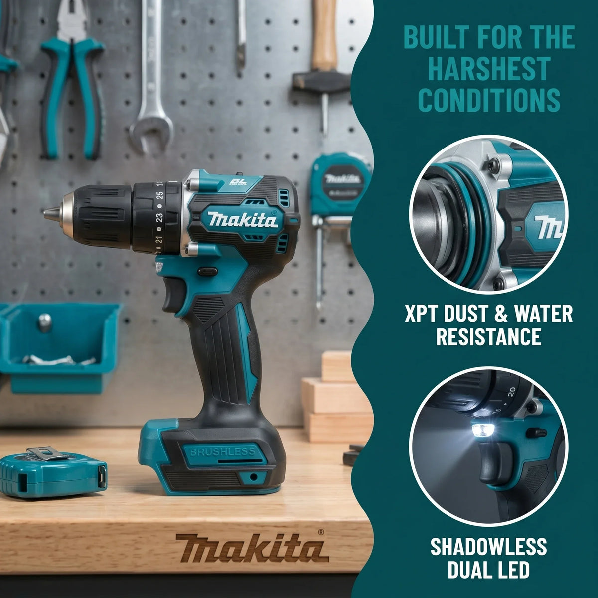 Makita Original DDF487 18V LXT Brushless Drill Driver, Multifunctional Rechargeable Screwdriver for Wood Metal Drilling Tasks