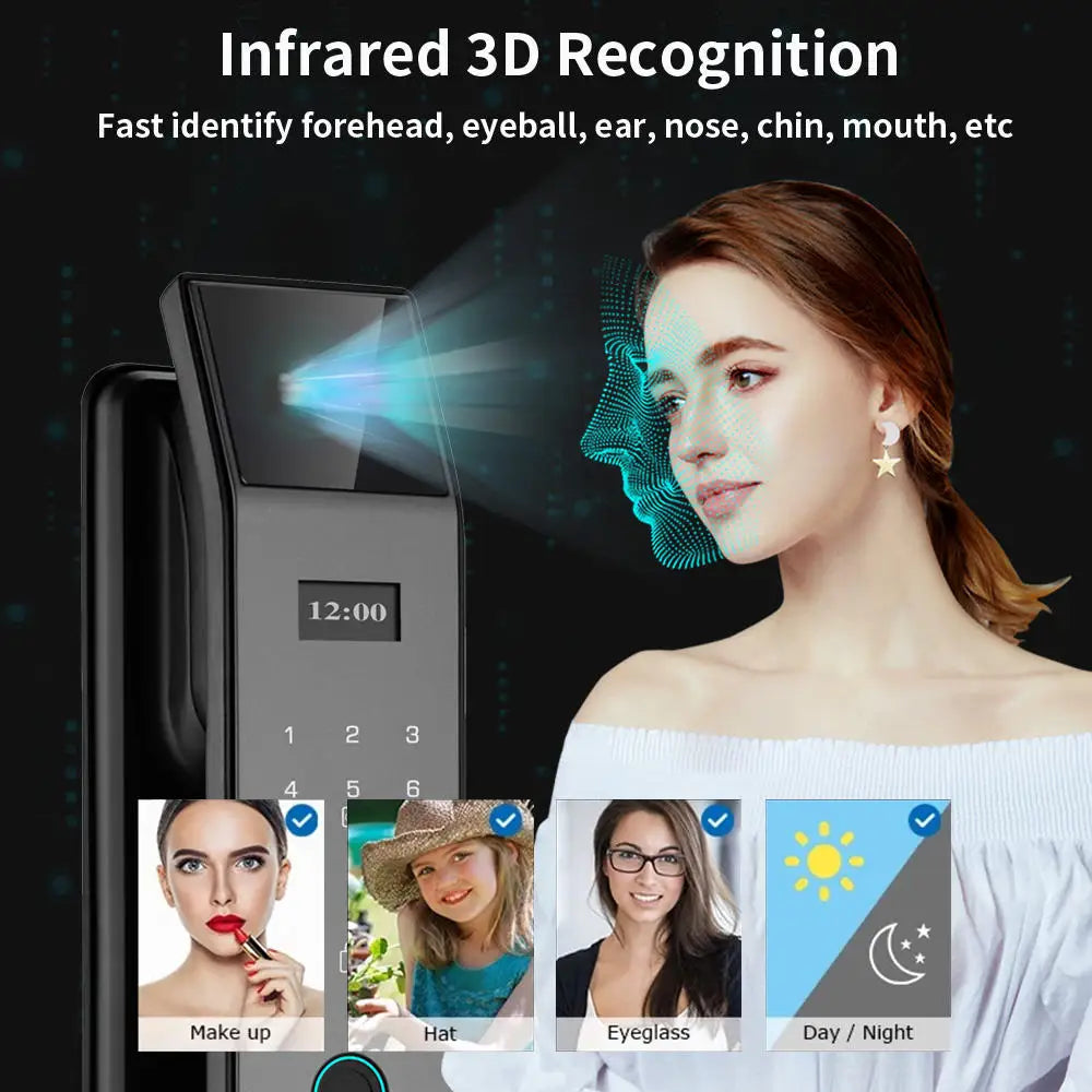 3D Face Recognition Palm Vein Recognition Tuya Automatic Lock With Camera Biometric Fingerprint Password Security Digital Lock