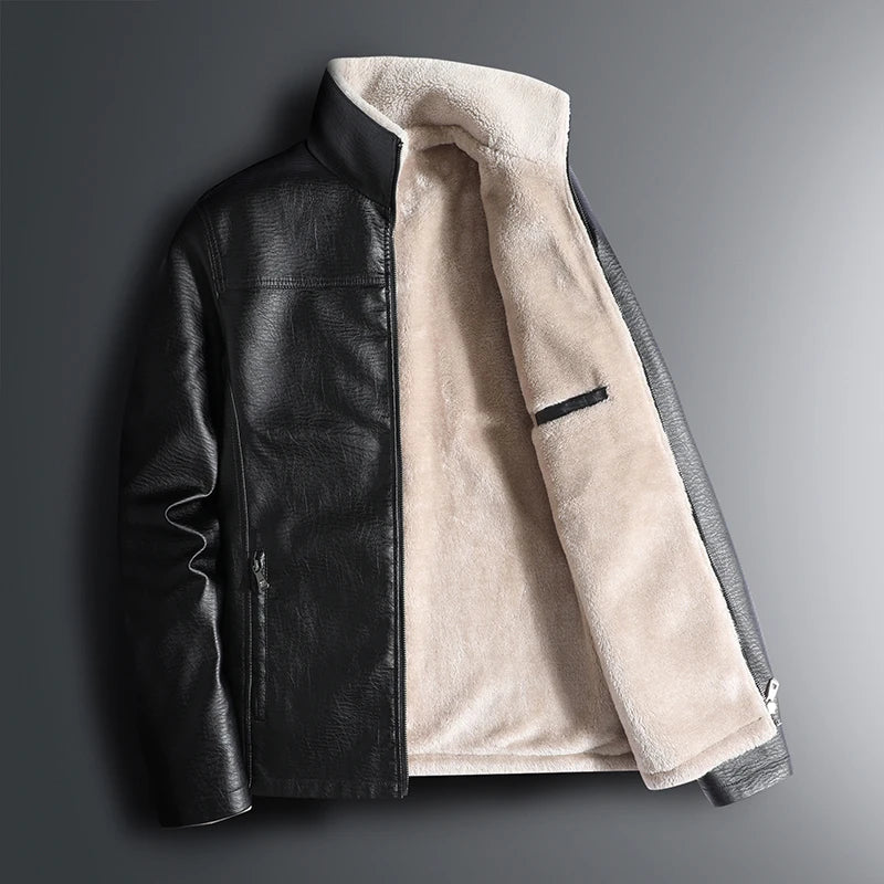 Men Plus Velvet Men Winter Warm Motorcycle Thickened Leather Coat Man Fleece Autumn PU Leather Coats Warm Fleece Leather Jacket