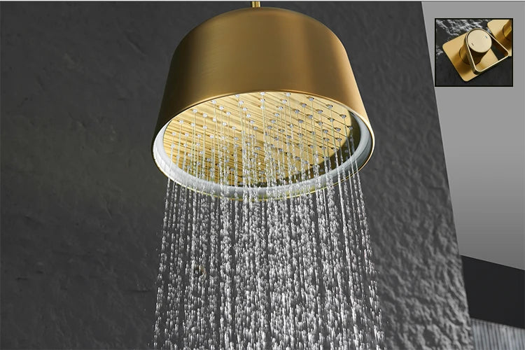 Brushed Gold Bathroom Shower Faucet Set 2 Way Rainfall Bathtub Mixer Hot Cold Water Mixed Tap ceiling arm Embedded Box