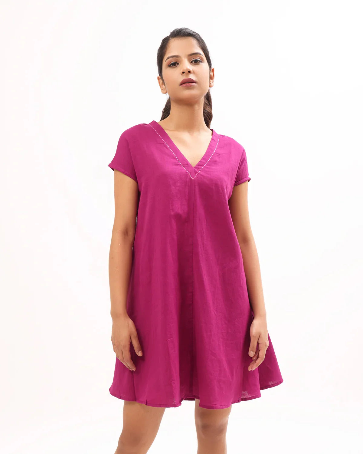 Women's Pink Solid Fit Flare Dress Cotton A-Line Dress Digital Printing Pockets Plain Dyed Techniques Sustainable Autumn