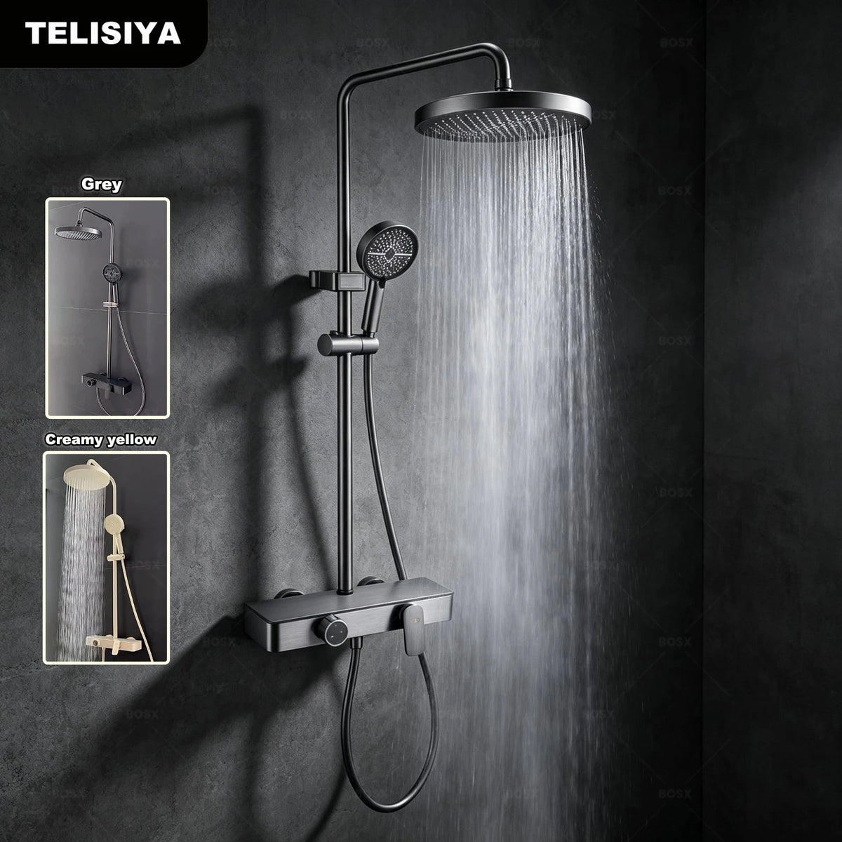 Gray Bathroom Shower Set Household Bathroom Pressure Boosting Rainfall Shower Head Bathtub Showers Faucet Set Hotel