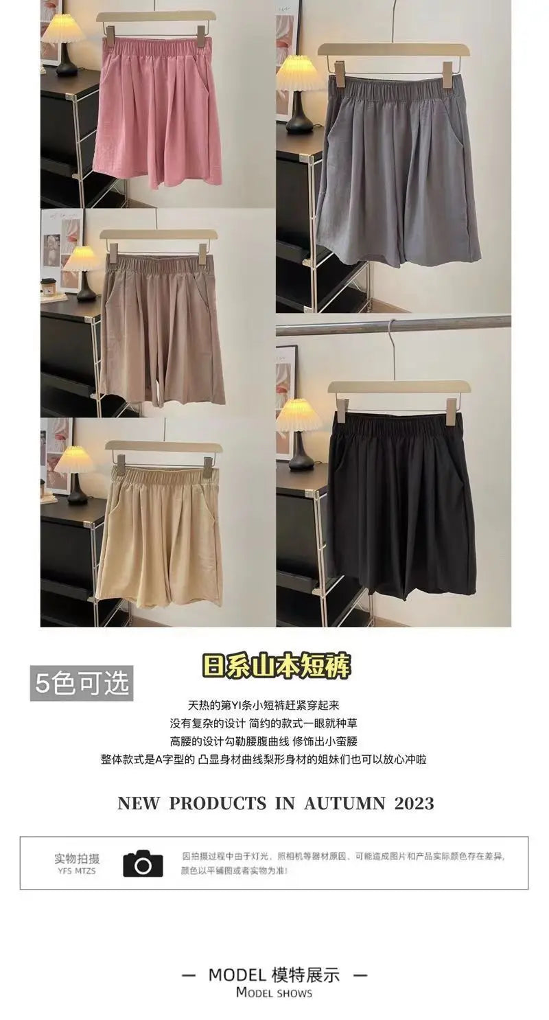 Women Shorts with Pockets Casual Basics Thin Simple Loose Fit Wide Leg Female Bottom Pants Fitness Sport Solid Running Shorts