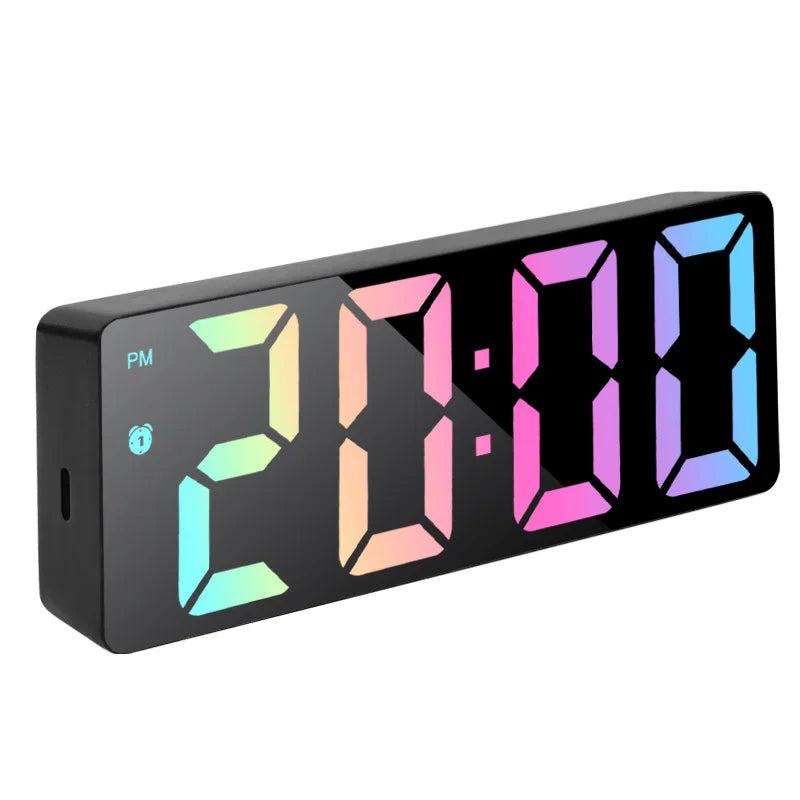 Modern LED Mirror Alarm Clock, Electronic Digital Clock, RGB Silent Non-ticking, Modern Bedroom Dorm Decor