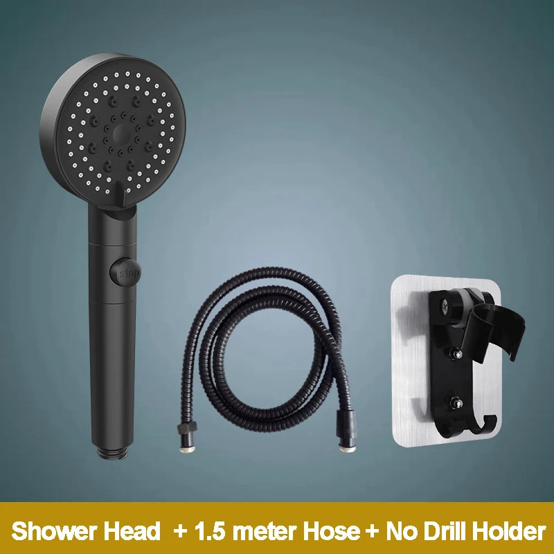 ZhangJi 2025 New 5-Function Shower head with Stop button 10cm Big Panel Silicone gel Hole Easy Cleaning Bathroom Nozzle Sprayer