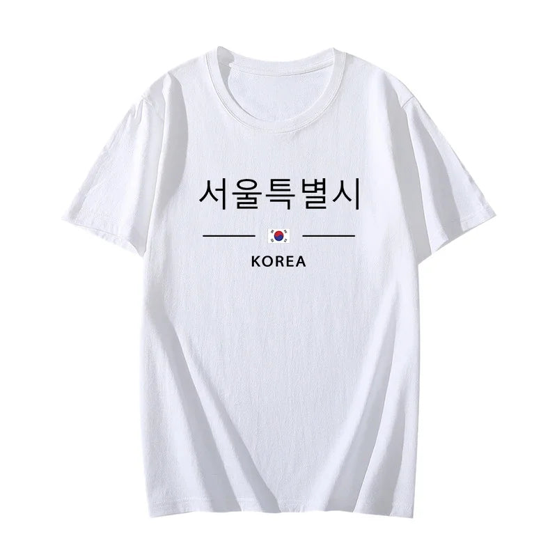 Korea Seoul Printed T-shirt High Quality Spring Summer Casual Fashion Round Neck Top Male Home Outdoor Comfortable Short Sleeved
