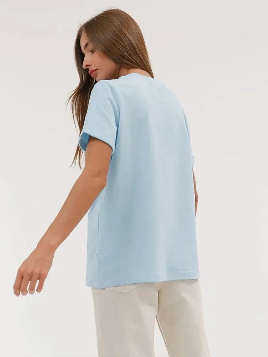 Wolfeel Summer 100% Cotton Women's T-shirt Bottoming Basic Fashionable Solid Lady Short Sleeve Loose Tops Shirts 230g/㎡ Tops