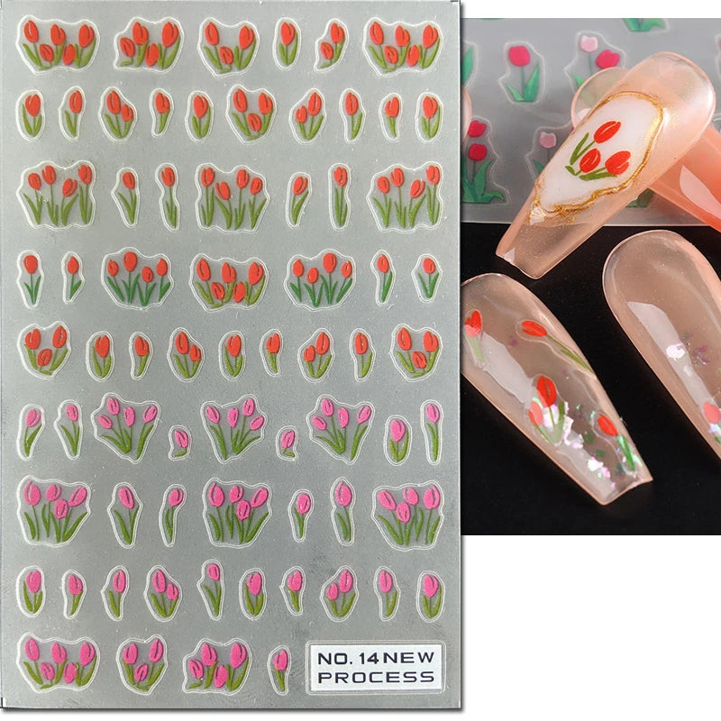 3d Nail Art Ultrathin Decals Blue Pink Blossom Florals Flowers Leaves Nail Stickers Decoration For Nail Tips Beauty