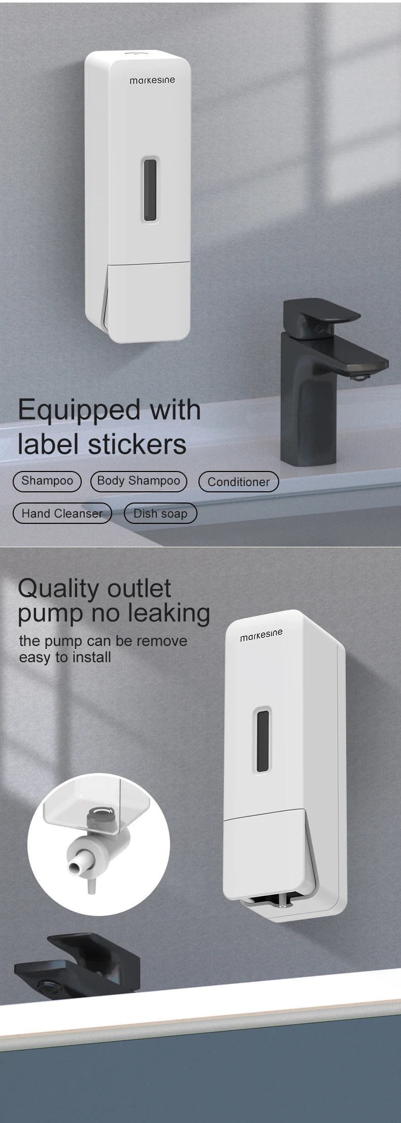 Liquid Dispensing Bottle Shower and Lotion Dispenser Waterproof Shampoo Gel Container Wall Mount Manual Press Soap Dispenser