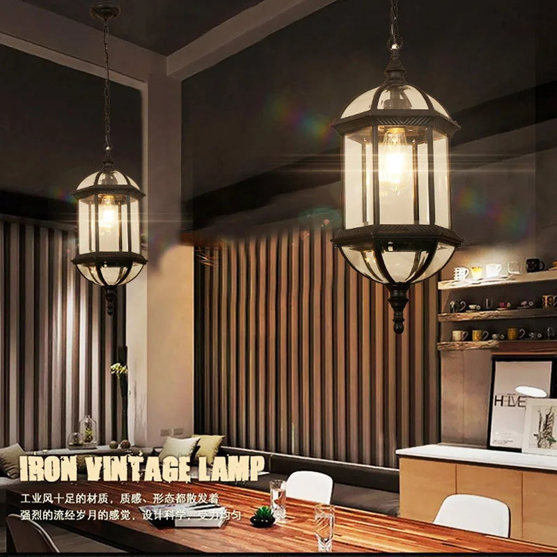 Exterior Aisle Pendant Lights Outdoor Corridor Porch Pendant Light Waterproof Hanging Lanterns Glass Shade Farmhouse Front Door