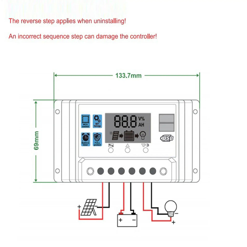 Solar Panel Charge Controller 12V/24V 30A LCD Display Regulator Solar Power Controller For RV Camper Trailer Van Truck Car Home