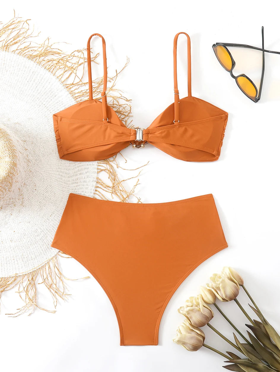 High Waist Bikini Women's Swimsuit Two-piece Bathing Suits Bandeau Woman Swimwear 2026 Trend Bikinis Sets Brazilian Beach Wear
