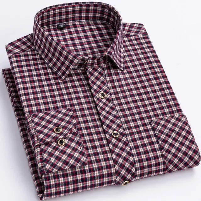 New Fashion Shirts For Men's Long Sleeve Spring Autumn Soft Regular-fit Brushed Single Pocket Checked Comfort Casual Plaid Shirt