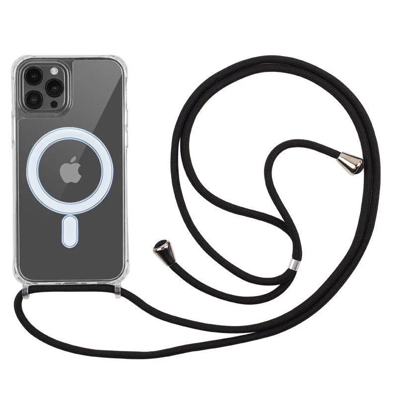 Crossbody Lanyard Clear Magnetic Case For iPhone 18 17 Air 16 15 Plus 14 13 12 Pro Max For Magsafe Acrylic Hard PC Back Cover