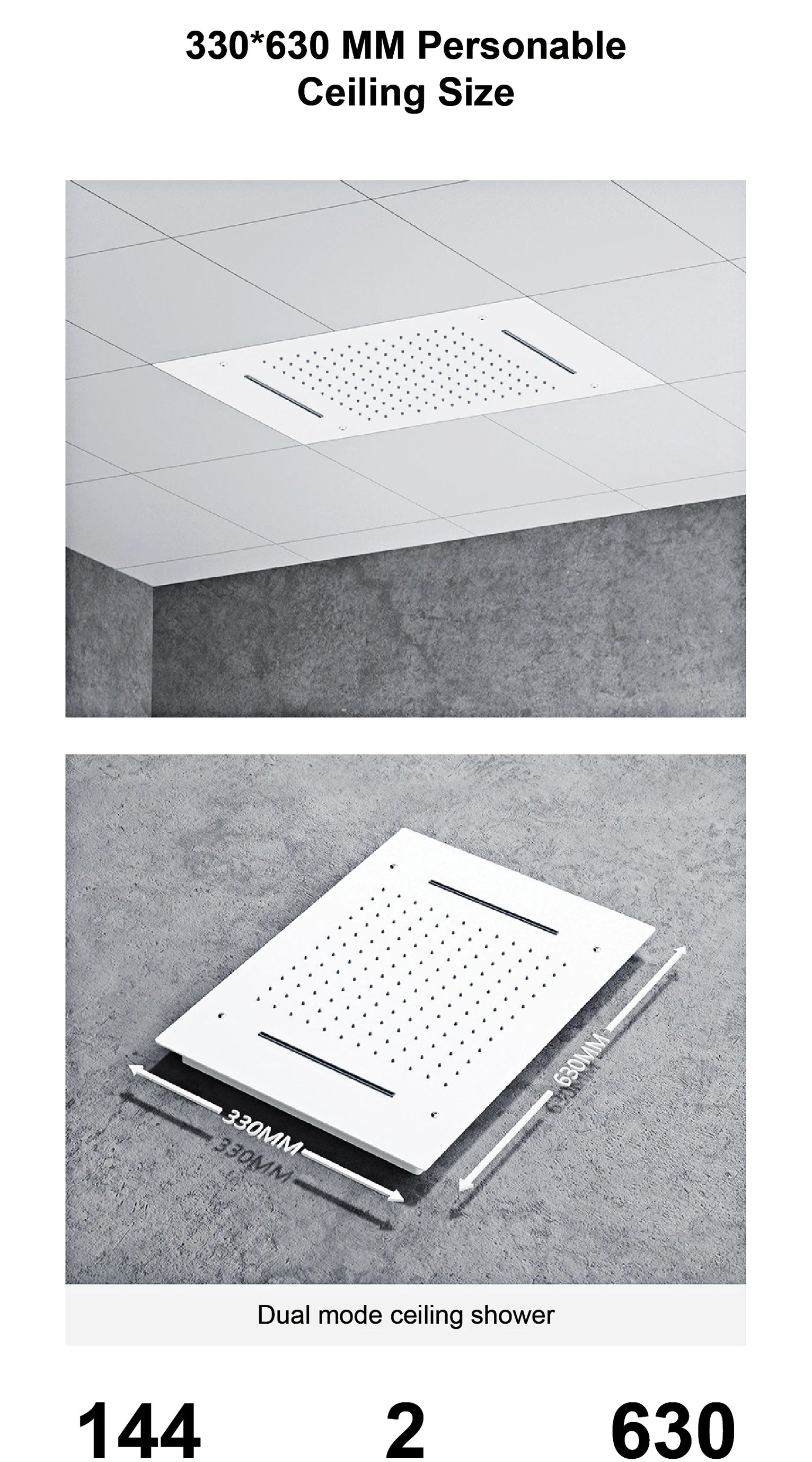 Luxury Gun Grey Brass Thermostatic Shower System Ceiling-Embedded Rainfall&Waterfall Outlet with LED Display Bathroom Mixer Tap