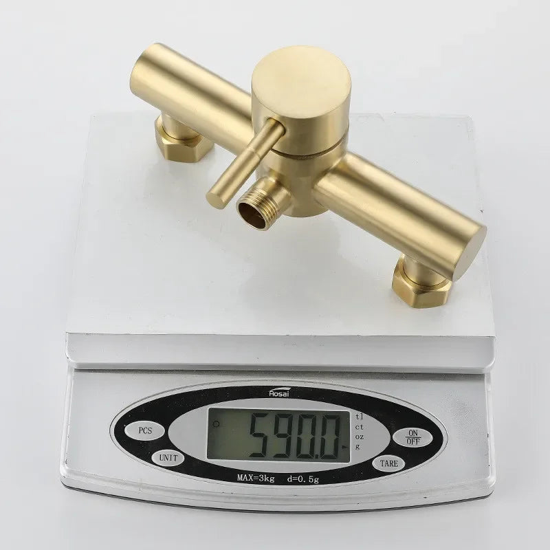 Brushed Gold Bathroom Shower Faucet Set Wall Mounted  ,  Cold and Hot Bath and  Mixer Taps Brass