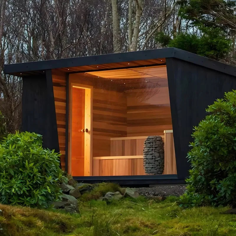 Modern simple outdoor cedar cube sauna easy installation automatic control furnace 4-6 people computer control panel