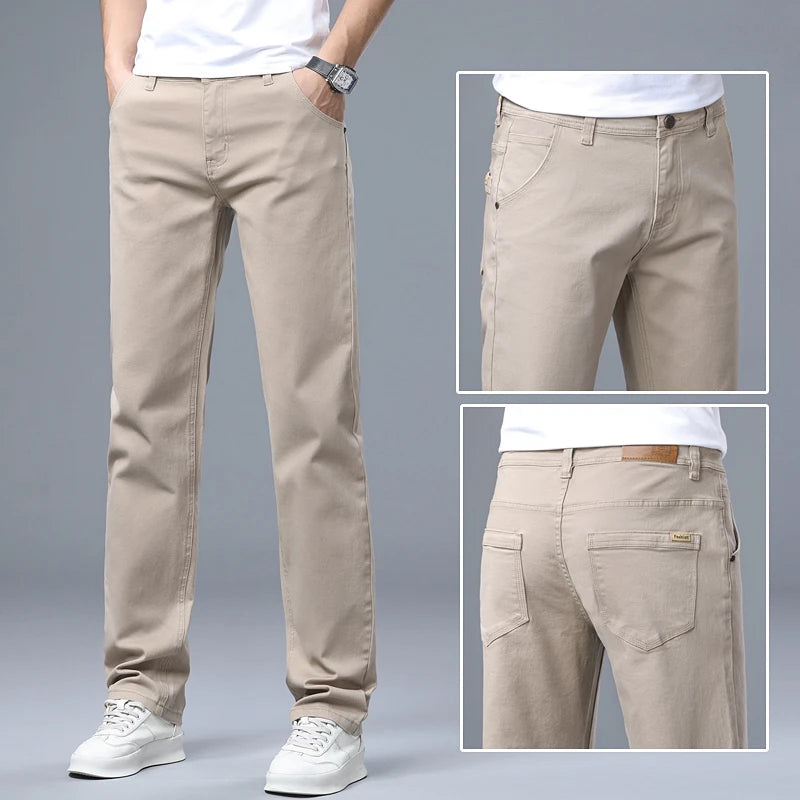 Classic Straight Men's Jeans Spring New Fashion Business Work Casual Trousers Comfort Elastic Solid Color Denim Pants