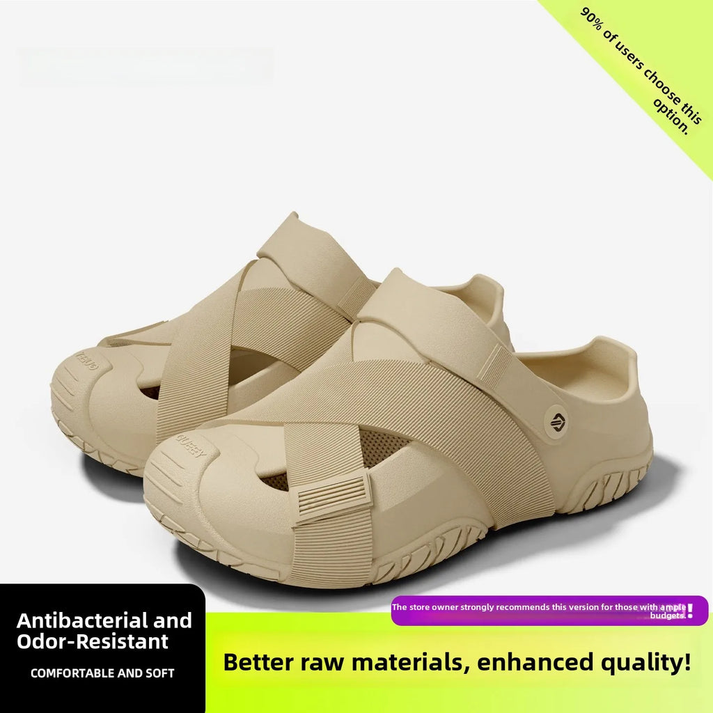 Men's Thick Bottom Sandals Full Coverage Outdoor Sports Waterproof Breathable Summer Slip-On Stream Trudging Beach Shoes
