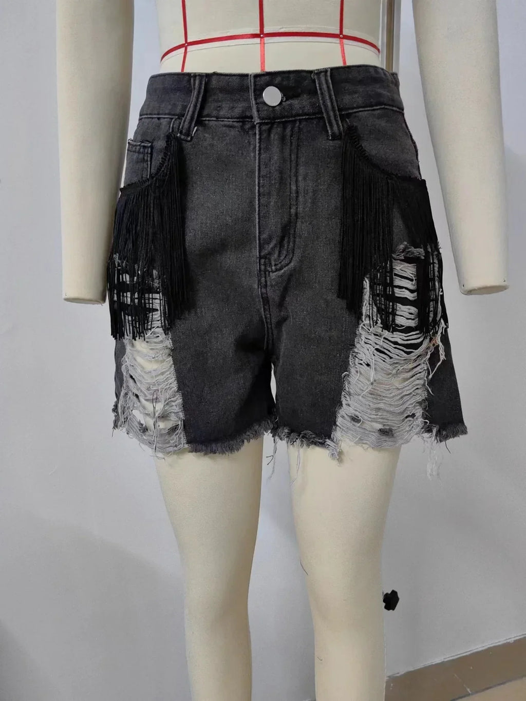 2024 Summer New Women's Ripped Denim Shorts Fashion Design Sexy Tassel Shorts Jeans Street Trendy Clothing Hot Pants