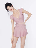 New Style One-Piece Swimsuit Women's Vacation Conservative Slimming Belly Cover Sexy Small Chest Gather Cute Swimwear for Hot...