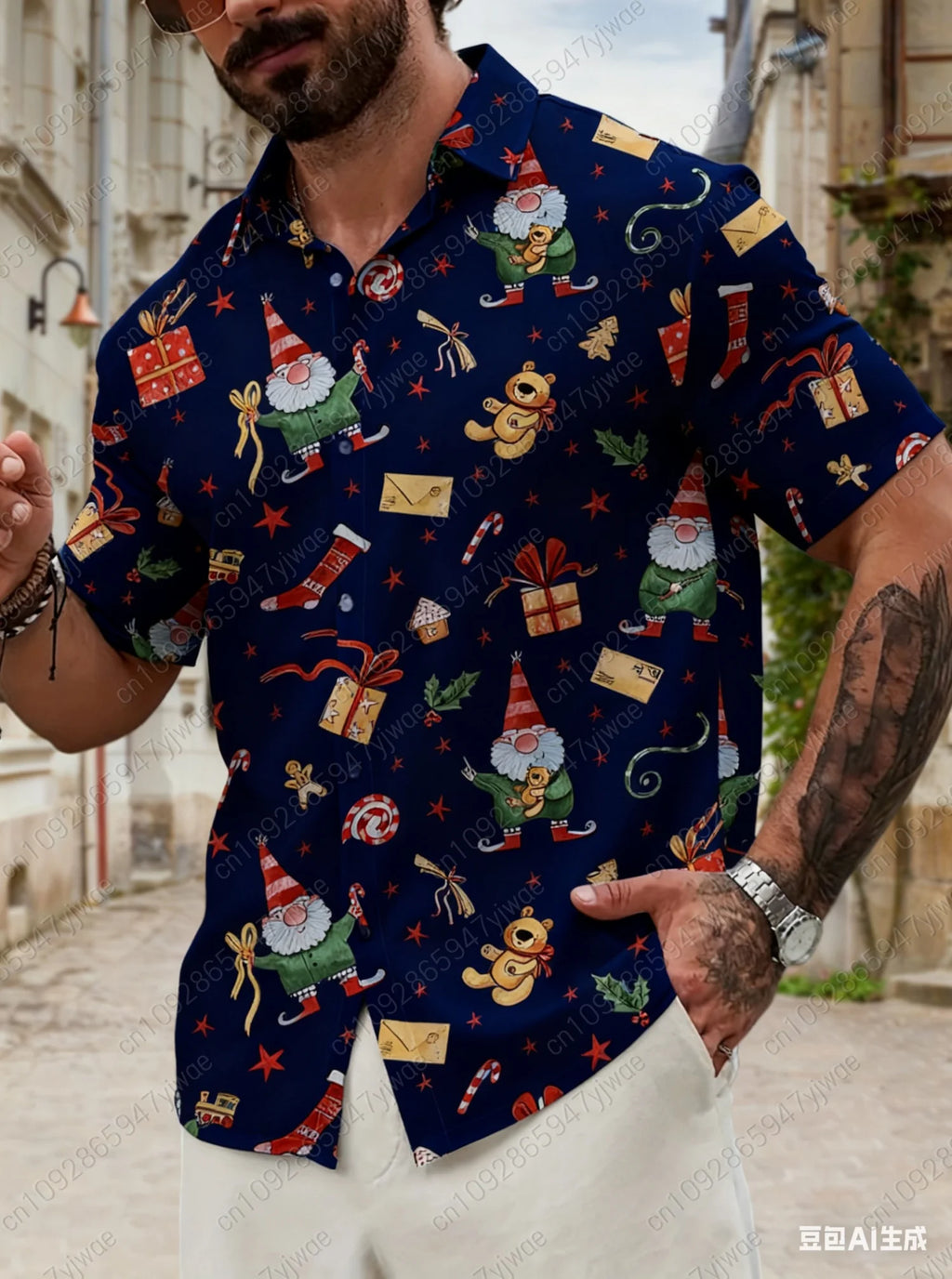 Christmas Santa Claus mens Graphic Print Short Sleeve Lapel Shirt Men's Casual Button-Down Shirts For Summer Daily Wear shirts