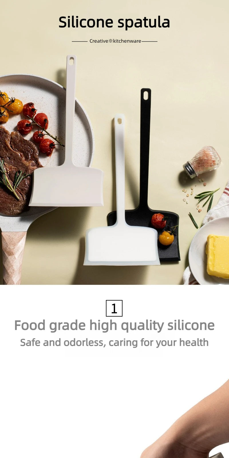 Food Grade Silicone Spatula Non-Stick Pan Safe Heat Resistant Wide Head Cooking Turner Scraper for Baking Frying Kitchen Utensil