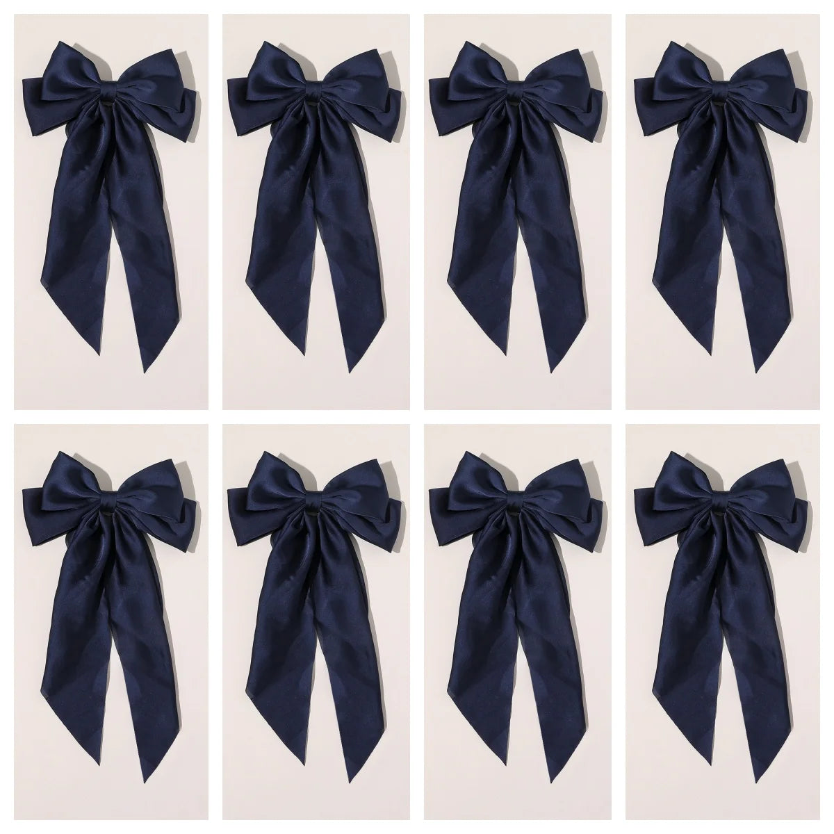 8 Ladies Satin Large White pink Red Blue Black Ribbon bow Oversized bow Long tail hair clip spring clip ponytail Hair accessorie