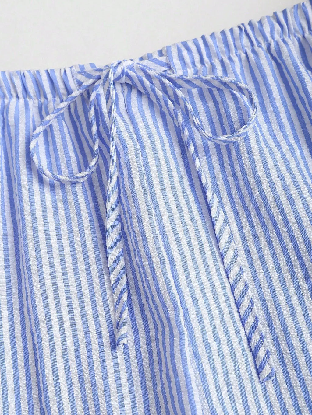 Striped Two Piece Set Women V Neck Bow Lace Up Sleeveless Blouse High Elastic Waist Wide Leg Pants Suits Sweet Casual Tracksuits
