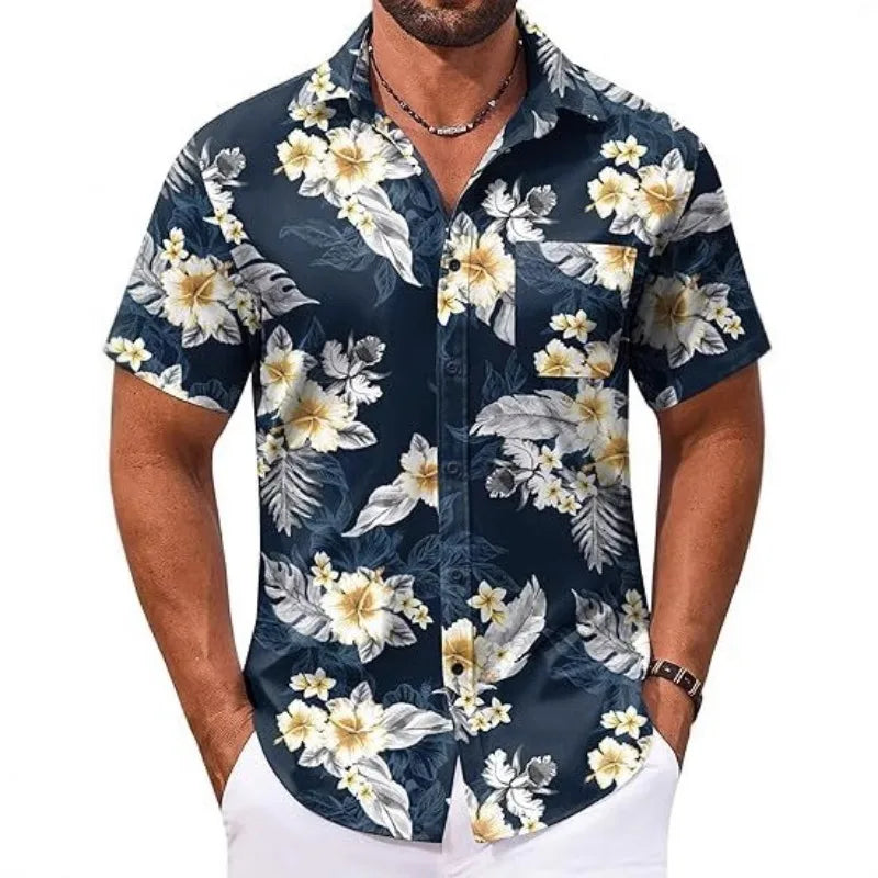 2026 New Beach Surfing Men's Shirt 3D Digital Geometry Hawaiian Printed Short Sleeve Shirt