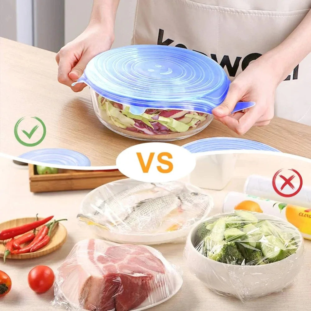 6PCS New Reusable Fresh-keeping Cover Kitchen Gadgets Non-slip Silicone Lids Stretch Bowl Cap
