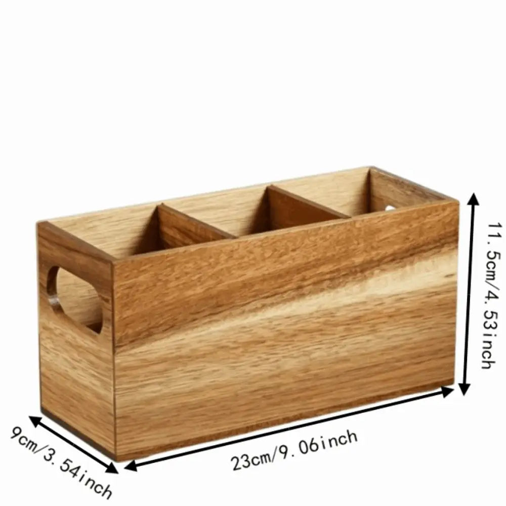 Kitchen Tools Wooden Utensil Organizer Space Saving 3 Compartment Cutlery Holder Rustic Durable Storage Rack Kitchen