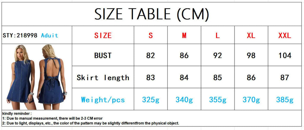 Summer Sleeveless Backless Denim Dress for Women Short Mini Dress Comfortable Breathable Casual Style