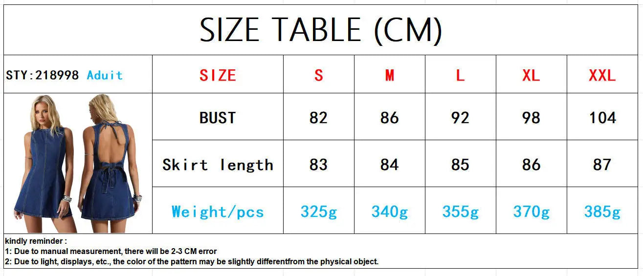 Summer Sleeveless Backless Denim Dress for Women Short Mini Dress Comfortable Breathable Casual Style