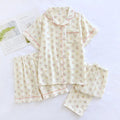 100% Gauze Cotton Summer Women Pajamas 3 Pieces Set  Female 2025 New Sleepwear Bedroom Set Short sleeved long pants + shorts