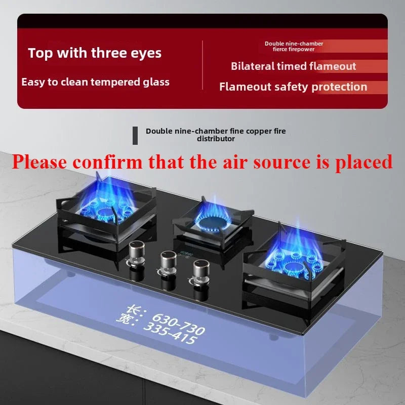 Embedded Three-Burner Gas Stove Dual Fuel Natural Gas LPG Household