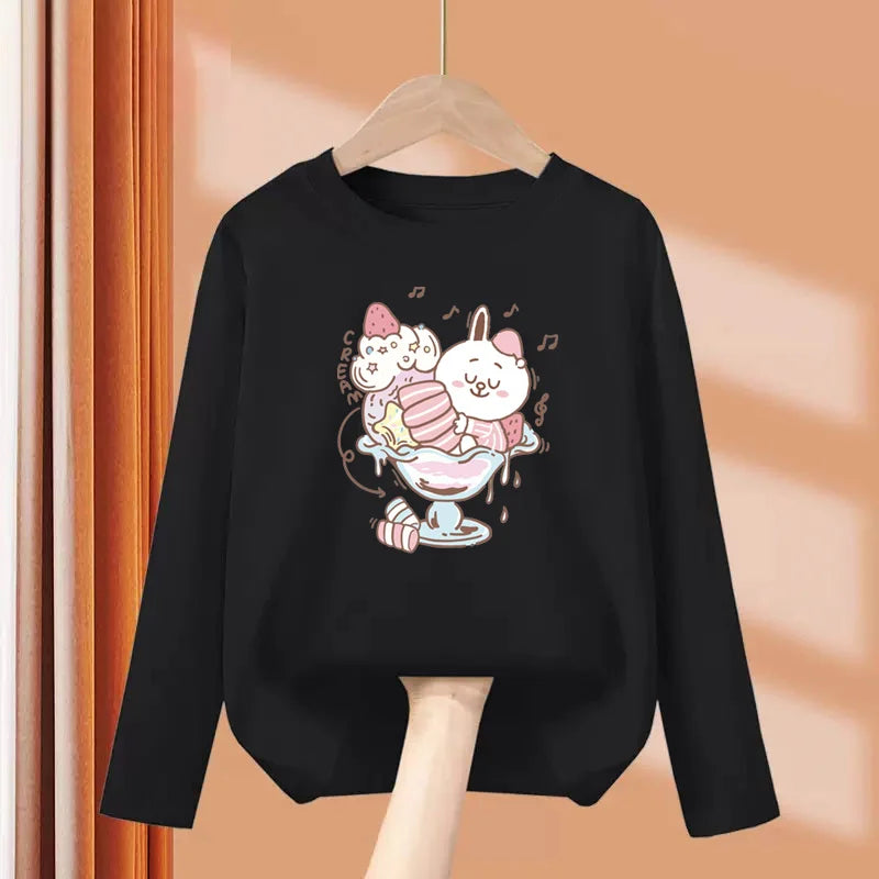 Autumn Sweet Cartoon T-shirt for Baby Girls Long Sleeve Lovely Tops 3-14T Girls Spring Clothing