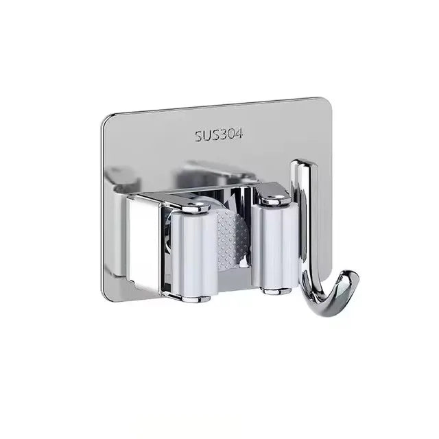 304 Stainless Steel Mop Clip Holder Bathroom Punch-free Mop Broom Brush Hanging Rack Strong Sticky Hook Wall Organizer Shelf
