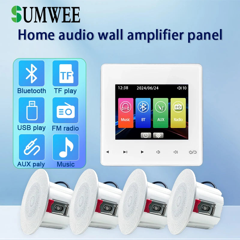Home theater Background music system audio in wall power amplifier bluetooths player sound TF AUX control panel ceiling speakers