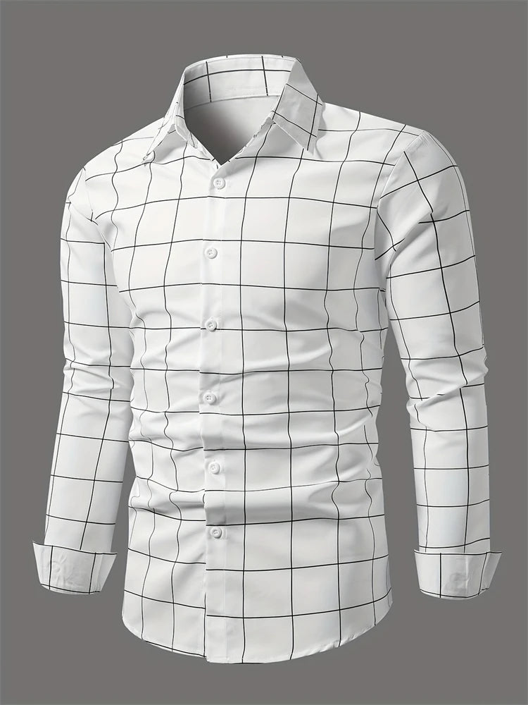 Fashion Square stripe patterns 3D Print Mens Long Sleeve Shirt Autumn Button Down Casual Animal Shirt Lapel Mens Clothing Tops