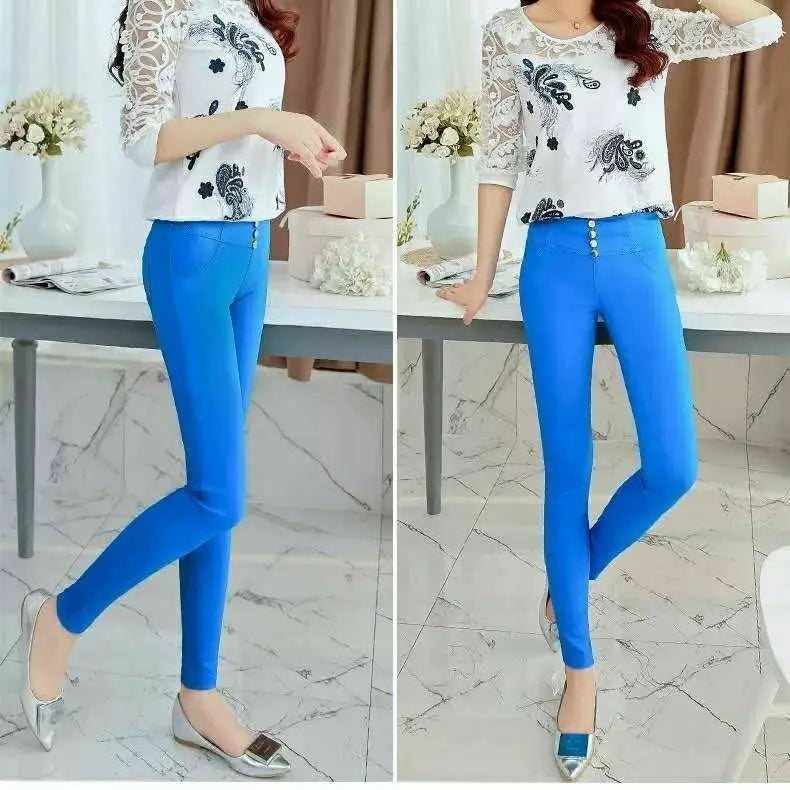 Streetwear Fashion Women Skinny Pencil Pants Spring Autumn New Elastic High Waist Korean Clothing Solid Thin Casual Trousers 5XL