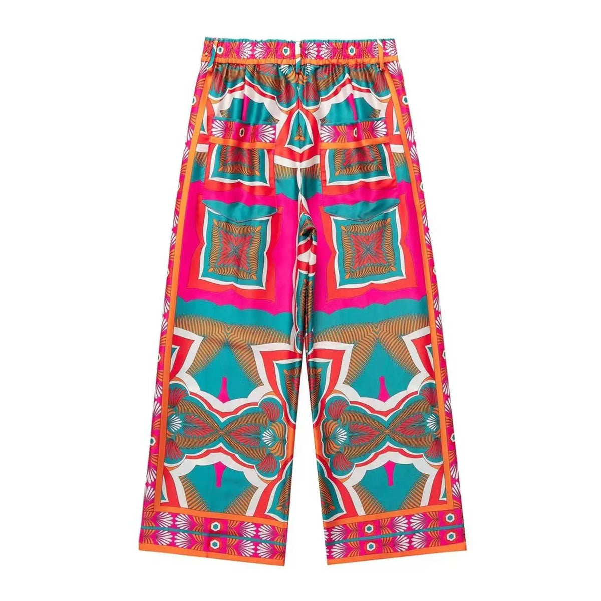 Women Fashion Print Pajamas Suit Autumn Shirts+Long Pants Set 2024 Female 2PCS Sets Casual Top With Belt Street Outwear Mujer