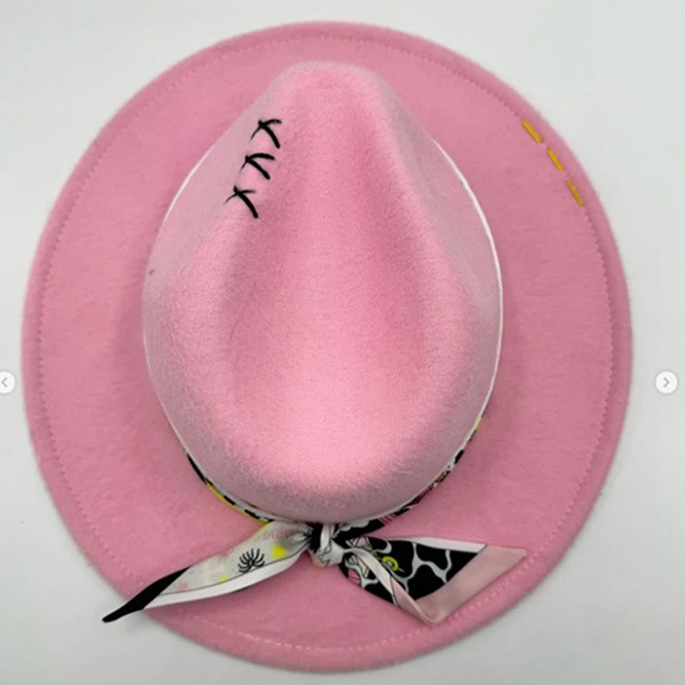 Suede Fedora Painting Felt Hats for Men and Women, Hand Sewn Fedora Adjustable Fall Winter Fashion Party Hats and Gifts