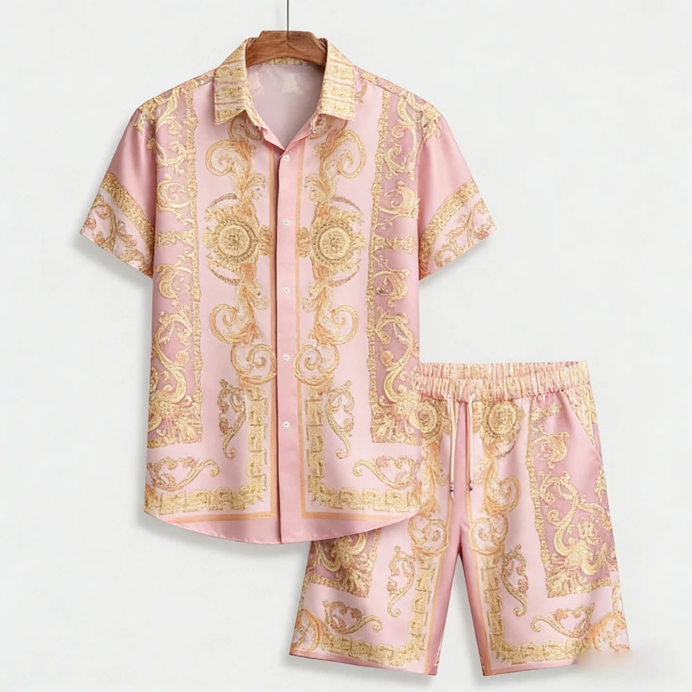 Men's New Summer Shorts Suit European Pattern 3D Printed Shirt Shorts Hawaiian Vacation Design Men's Clothes Fast Shipping