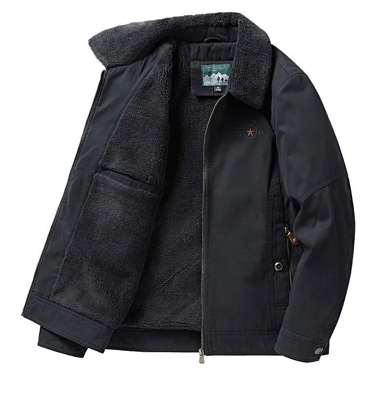 Autumn Winter Men's Cotton Thick Warm Fleece Jackets Stand Collar Fleece Lined Outdoor Workwear Warm Casual Style New Arrival