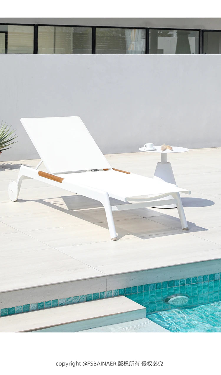 ZML Outdoor White Hotel Pool Sun Lounge Waterproof Seaside Beach Bed