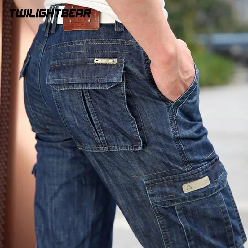 High Quality Men's Jeans Multi Pocket Denim Cargo Pants Oversized Casual Pants Men Clothing Loose Trousers 29-44