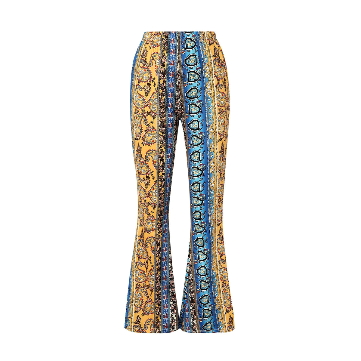 Women Spring Summer Floral Print Elastic Waist Flare Pants Casual High Waist Slimming Long Pants Trousers Leggings Streetwear