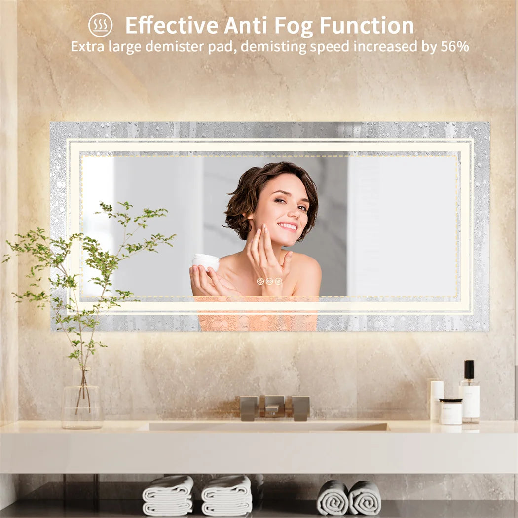 LUVODI 180cm Extra Large Wall Mounted Vanity Dressing Mirror Anti-Fog Dimmable Backlit with 3 Lighting Settings for Makeup And Shaving Horizontal/Vertical