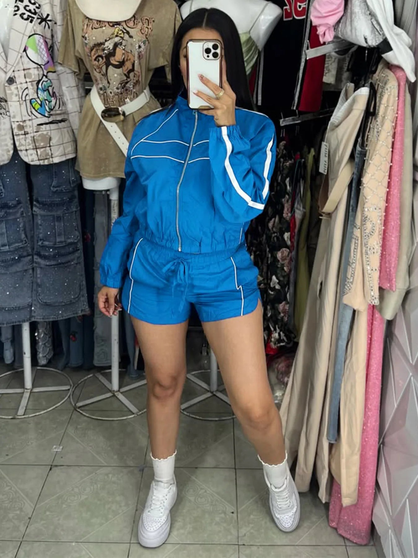 Women's Set Long Sleeve Jacket + Shorts Suit 2026 Summer Streetwear Active Slim Sporty Two 2 Piece Set Outfit Tracksuit